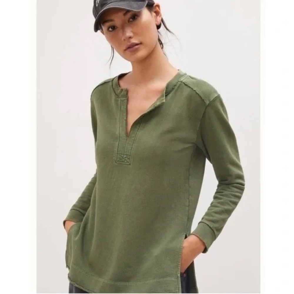 Anthropologie Pilcro Green Split Neck Top